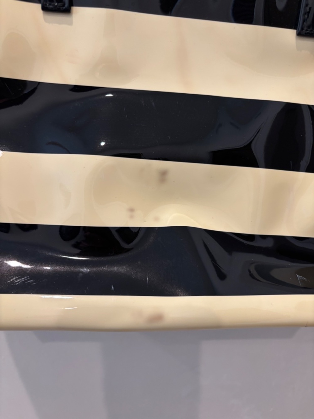 Kate Spade New York Black & Cream Striped Patent Leather Zip Tote Bag - Picture 3 of 5